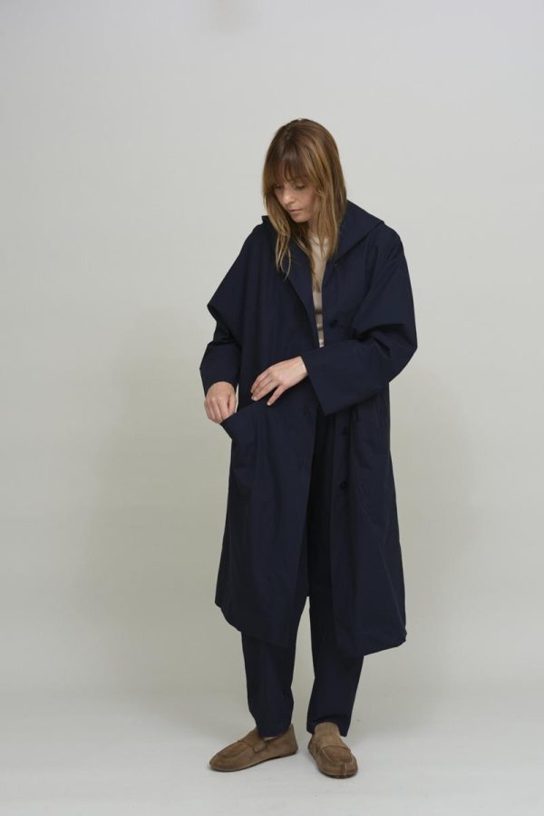 cus HOODED Trench Dark Blue
