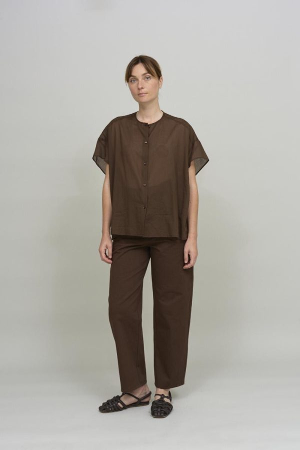 Cus OVERSIZED COLLARLESS Shirt Brown