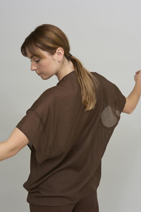 Cus OVERSIZED COLLARLESS Shirt Brown