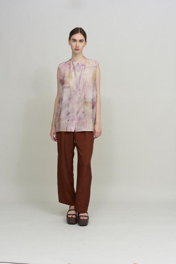 Cus RELAXED SLEEVELESS & COLLARLESS Shirt Pink Print