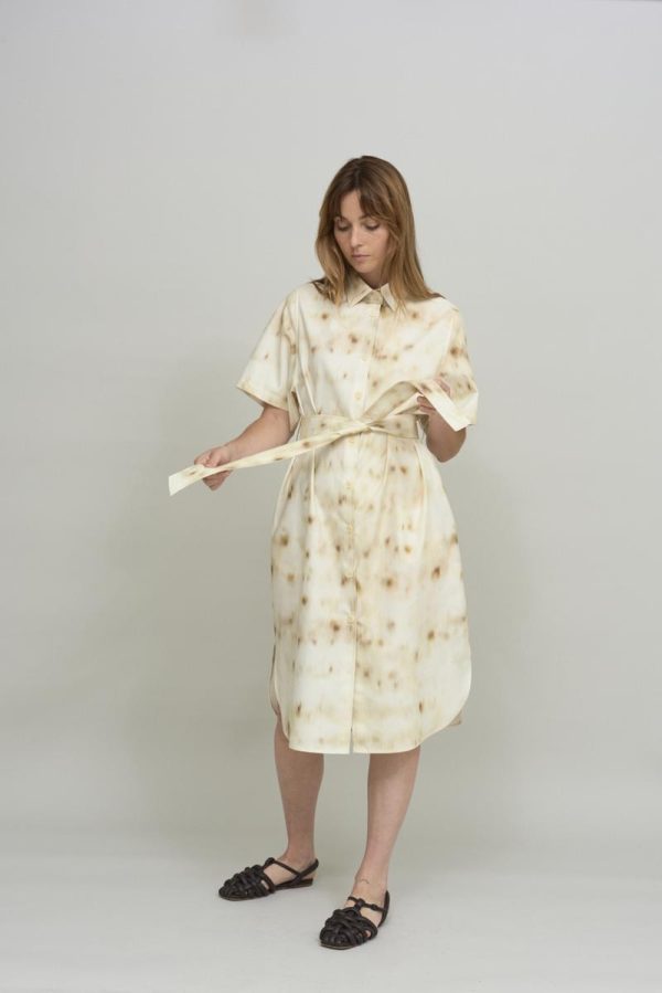 Cus SHORT SLEEVE SHIRT Dress Brown Print