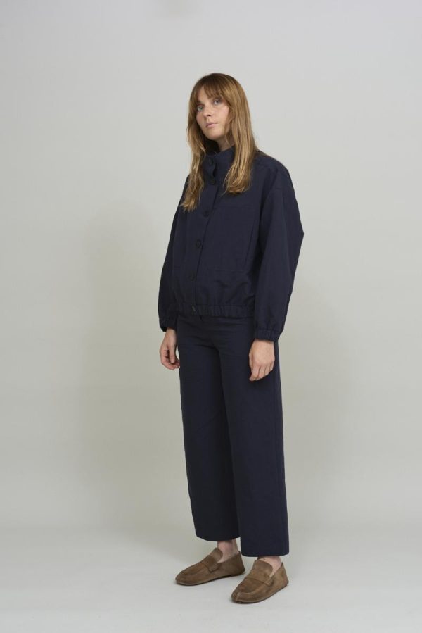 cus WIDE NECK Jacket Navy Blue