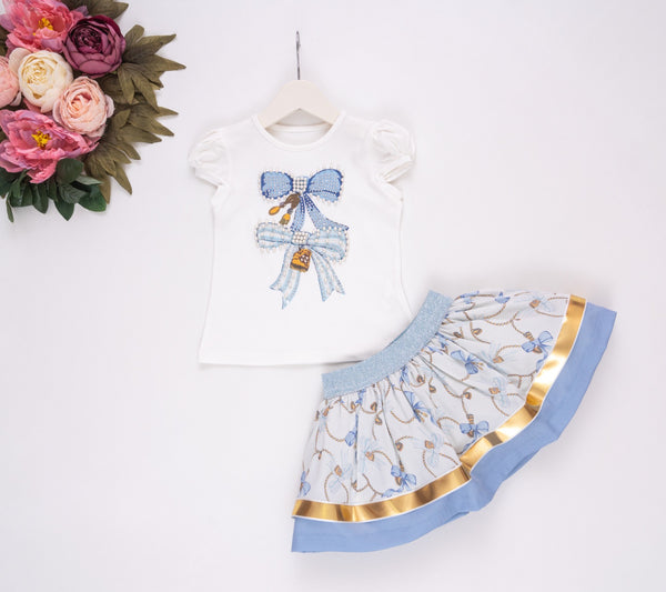 Cute Couture NEW SS25 Neon Kid Bow Skirt Set BLUE
