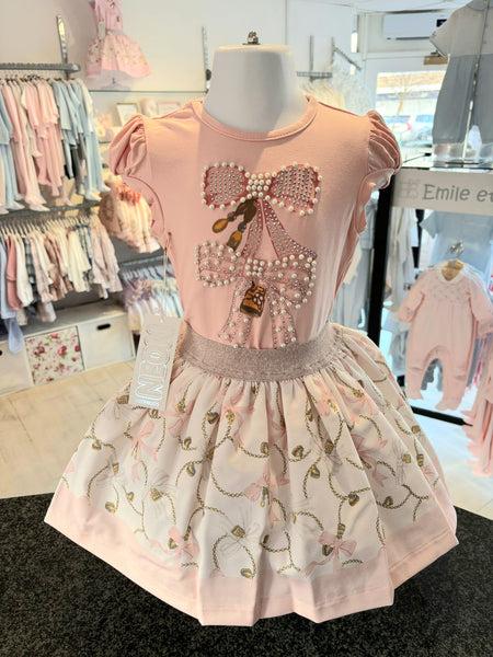 cute couture NEW SS25 Neon kid Bow Skirt Set PEACH