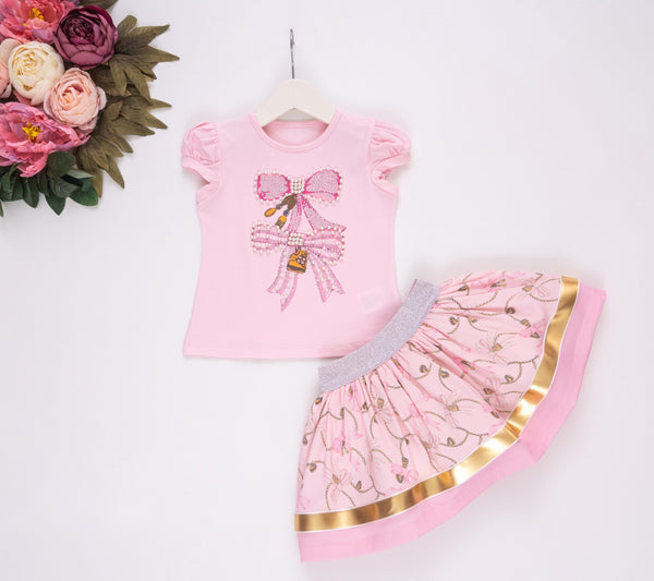 Cute Couture NEW SS25 Neon Kid Bow Skirt Set PINK