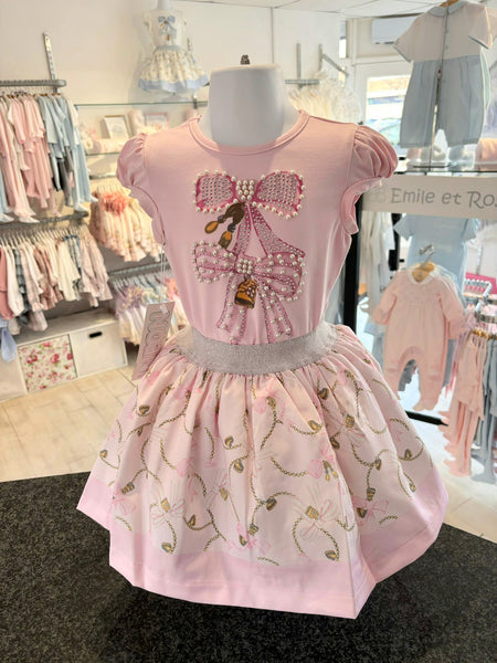 cute couture NEW SS25 Neon kid Bow Skirt Set PINK