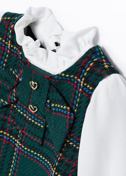 Cute Couture NEW AW24 Abel And Lula Bottle Green Plaid Pinnafore Dress 5511