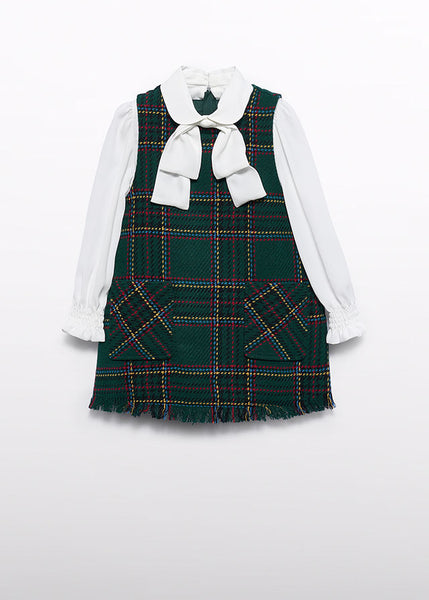 Cute Couture NEW AW24 Abel And Lula Plaid Pinnafore Dress Bottle Green 5527