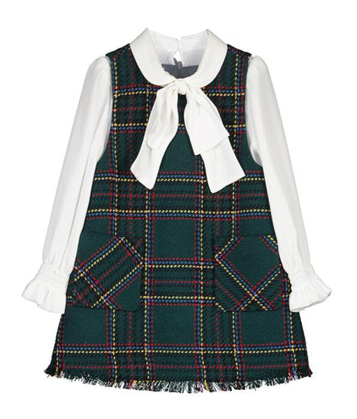cute couture NEW AW24 Abel and Lula Plaid Pinnafore Dress Bottle Green 5527