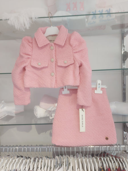 cute couture NEW AW24 BCBG Chanel Tweed Skirt and Jacket PINK