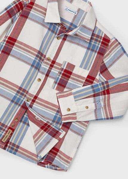 Cute Couture NEW AW24 Mayoral Boys Checked Shirt 4114 Cloud Wine 85