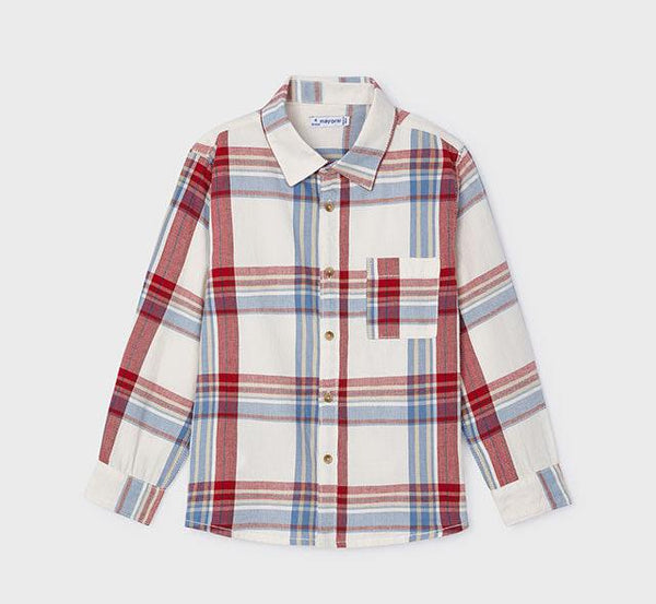 cute couture NEW AW24 Mayoral Boys Checked Shirt 4114 Cloud Wine 85