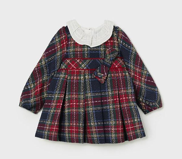 cute couture NEW AW24 Mayoral Plaid Dress 2903 Navy Cherry/76