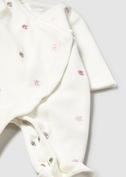 Cute Couture NEW AW25 Mayoral Baby Girls Velour Babygrow 2706 Ivory