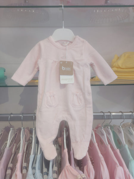 cute couture NEW AW25 Mayoral Baby Girls Velour Babygrow 2706 Rose Pink