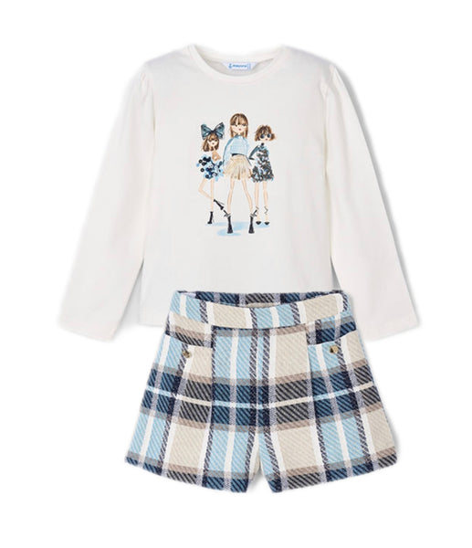 cute couture NEW AW25 Mayoral Girls Plaid Shorts Set 4011/4225 Navy 93/40
