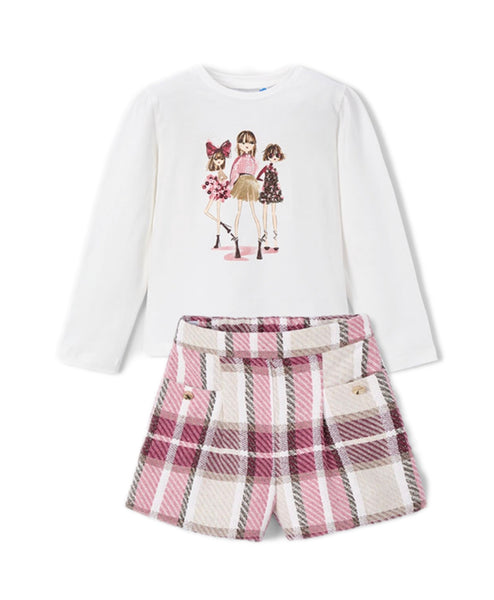 cute couture NEW AW25 Mayoral Girls Plaid Shorts Set 4011/4225 Red 94/42