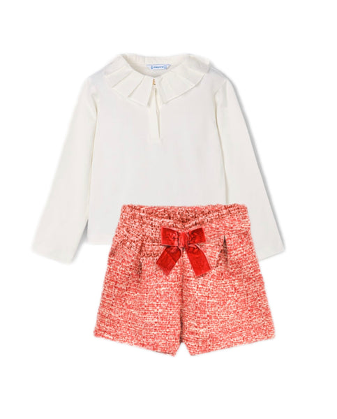 cute couture NEW AW25 Mayoral Girls Tweed Shorts Set 4224/131 Red 37/82