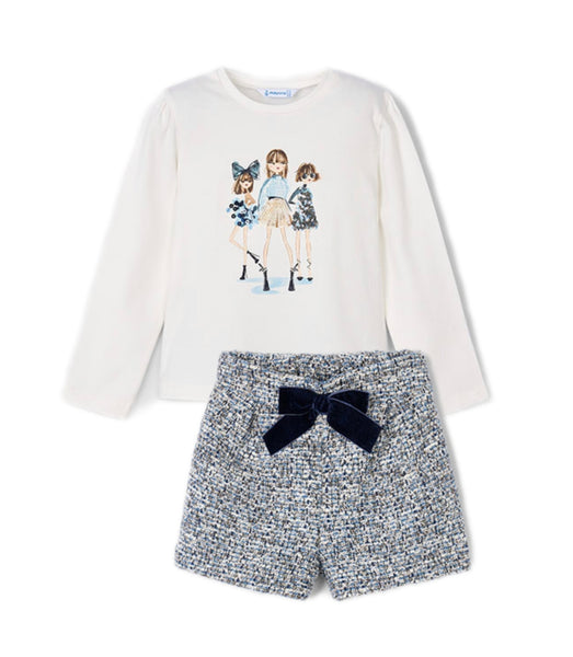 cute couture NEW AW25 Mayoral Girls Tweed Shorts Set 4224/4011 Navy 36/93