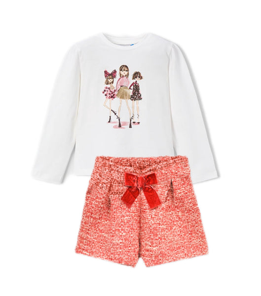 cute couture NEW AW25 Mayoral Girls Tweed Shorts Set 4224/4011 Red 37/94