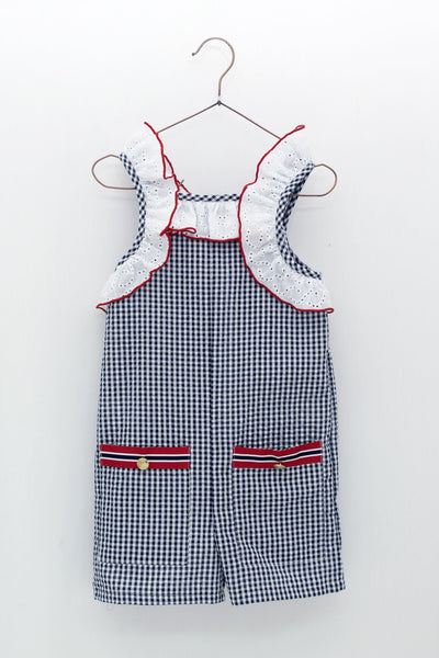 Cute Couture NEW SS24 Foque Girls Navy/Red Checked Playsuit 2416944