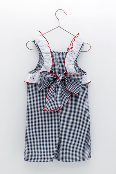 Cute Couture NEW SS24 Foque Girls Navy/Red Checked Playsuit 2416944