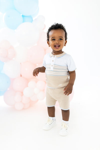 cute couture NEW SS25 Blues Baby Beige Summer Knit Shorts Set BB2023