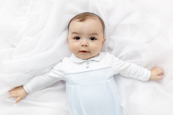 Cute Couture NEW SS25 Blues Baby Blue Smocked Babygrow BB1791