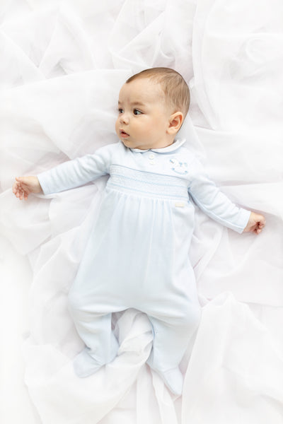 Cute Couture NEW SS25 Blues Baby Blue Smocked Rocking Horse Babygrow BB1740