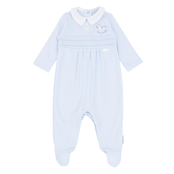 Cute Couture NEW SS25 Blues Baby Blue Smocked Rocking Horse Babygrow BB1740