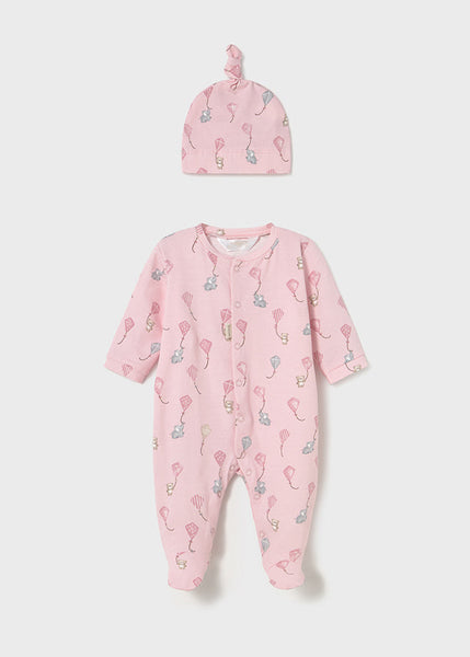 cute couture NEW SS25 Mayoral Baby Girls Babygrow with Hat 1706 Rose/95
