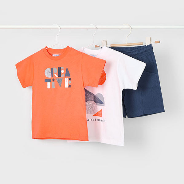 cute couture NEW SS25 Mayoral Boys 3 Piece Shorts Set 3602 Coral/76