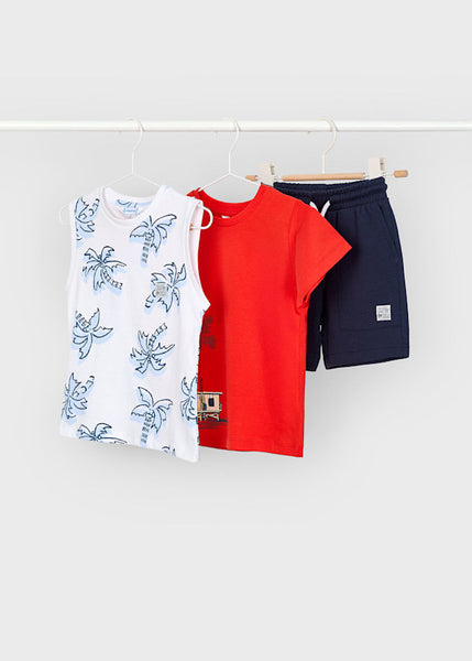 cute couture NEW SS25 Mayoral Boys 3 Piece Shorts Set 3606 Red/94