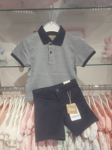 Cute Couture NEW SS25 Mayoral Boys Polo Top Shorts Set 3105/202 Navy