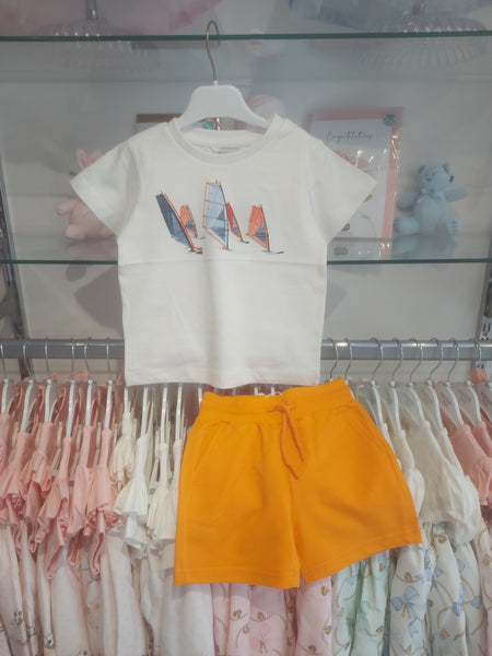 cute couture NEW SS25 Mayoral Boys Shorts Set 3049/611 72 White/Orange