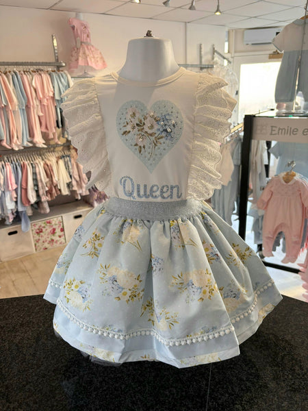 cute couture NEW SS25 Neon kid Queen Skirt Set BLUE