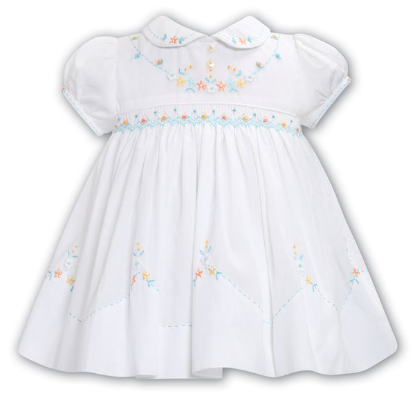 Cute Couture NEW SS25 Sarah Louise Girls Smocked Dress White/Mint/Orange 013662