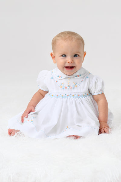 cute couture NEW SS25 Sarah Louise Girls Smocked Dress White/Mint/Orange 013662