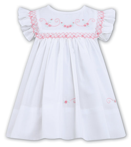 cute couture NEW SS25 Sarah Louise Girls Smocked Dress White/Pink C7101