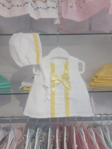 cute couture NEW SS25 Spanish Dress with Bonnet white/yellow SG22