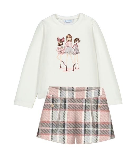 cute couture PRE ORDER - NEW AW25 Mayoral Girls Plaid Shorts Set 4011/4225 Pink 95/41