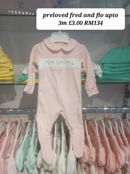 cute couture PRELOVED Preloved Fred and Flo Smocked Babygrow upto 3m RM134