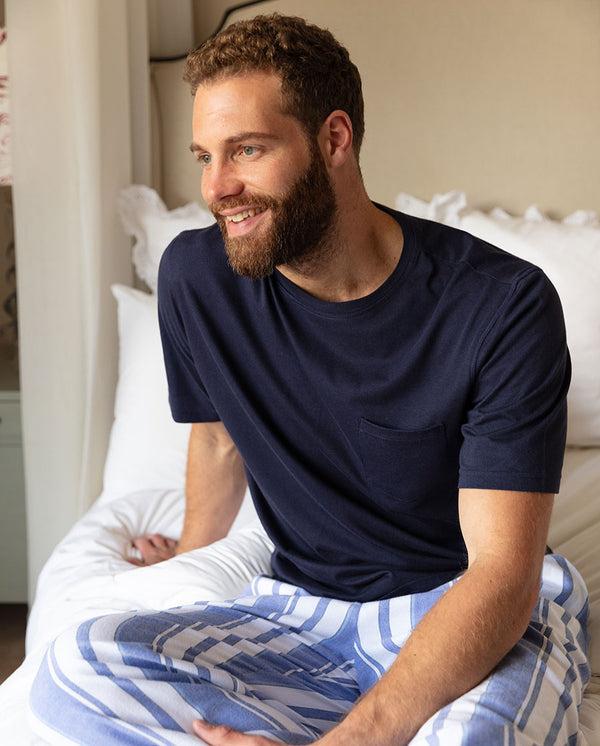 cyberjammies Alpes Mens Jersey T-shirt and Stripe Pyjama Set