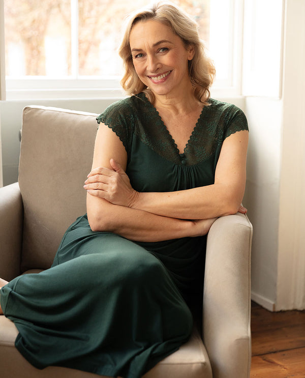 cyberjammies Anne Womens Lace Detail Jersey Cap Sleeve Long Nightdress