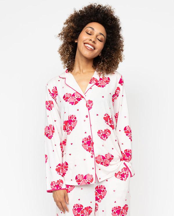 cyberjammies Aria Womens Heart Printed Jersey Pyjama Top