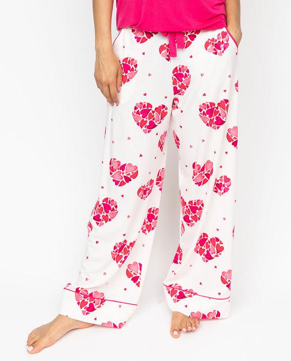 cyberjammies Aria Womens Heart Printed Jersey Wide Leg Pyjama Bottoms