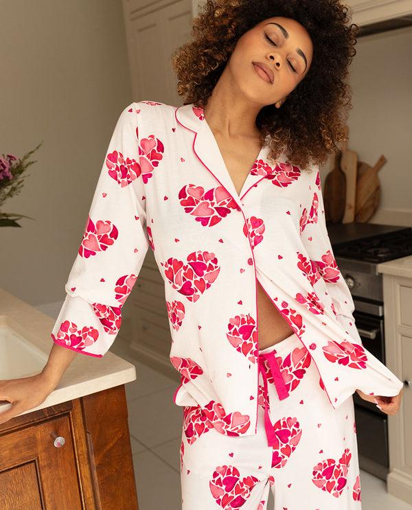 cyberjammies Aria Womens Heart Printed Jersey Wide Leg Pyjama Set