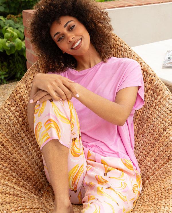 cyberjammies Betsy Womens Slouch Jersey Top and Banana Print Cropped Pyjama Set
