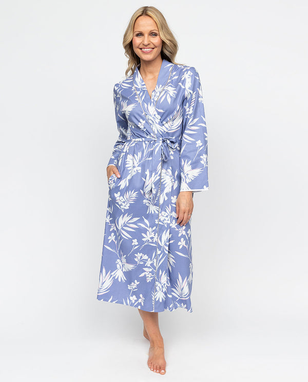cyberjammies Brooke Womens Lace-Detail Bird Print Long Dressing Gown