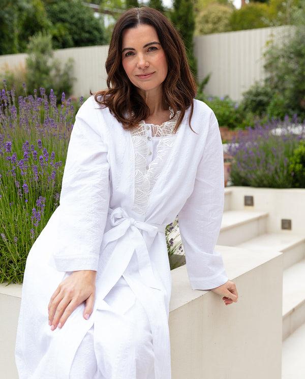 cyberjammies Christina Womens Lace-Detail Seersucker Long Dressing Gown